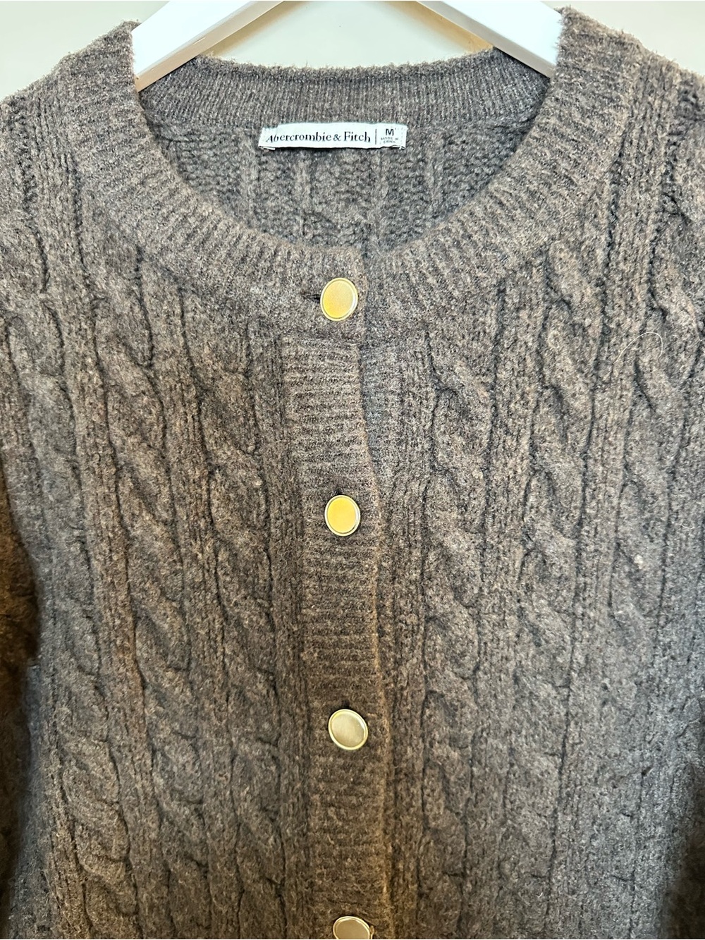 Abercrombie & Fitch Chocolate Brown Cable-Knit Button Cardigan - Picture 4 of 10